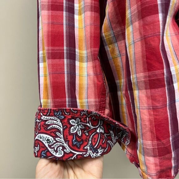 👠Wrangler plaid with paisley cuff snap button down shirt Sz M - Picture 5 of 7